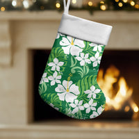 Green Hawaiian Hibiscus Monstera Christmas Stocking Grunge Stylized LT01 Set of 2 Green - Polynesian Pride