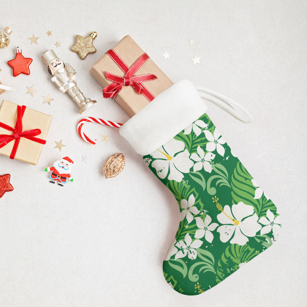 Green Hawaiian Hibiscus Monstera Christmas Stocking Grunge Stylized LT01 - Polynesian Pride