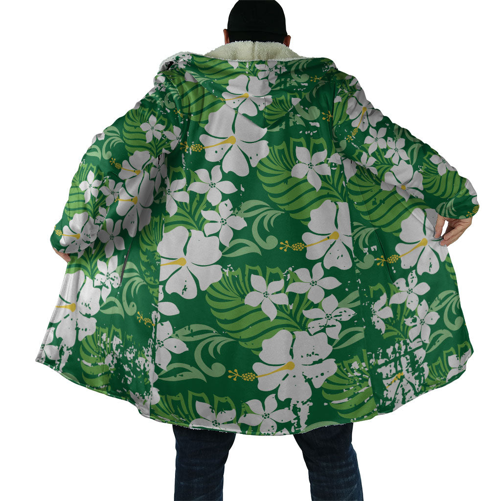 Green Hawaiian Hibiscus Monstera Cloak Grunge Stylized LT01 - Polynesian Pride