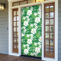 Green Hawaiian Hibiscus Monstera Door Cover Grunge Stylized LT01 - Polynesian Pride