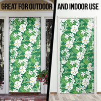 Green Hawaiian Hibiscus Monstera Door Cover Grunge Stylized LT01 - Polynesian Pride