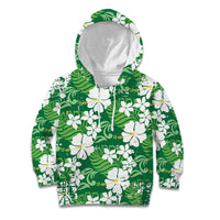 Green Hawaiian Hibiscus Monstera Kid Hoodie Grunge Stylized LT01 Hoodie Green - Polynesian Pride