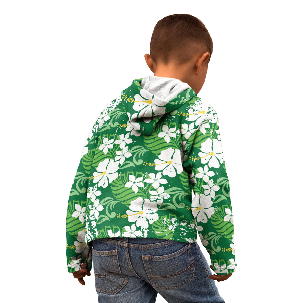 Green Hawaiian Hibiscus Monstera Kid Hoodie Grunge Stylized LT01 - Polynesian Pride