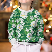 Green Hawaiian Hibiscus Monstera Kid Ugly Christmas Sweater Grunge Stylized LT01 - Polynesian Pride