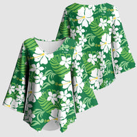 Green Hawaiian Hibiscus Monstera Kimono Sleeve Blouse Grunge Stylized LT01 - Polynesian Pride