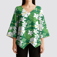 Green Hawaiian Hibiscus Monstera Kimono Sleeve Blouse Grunge Stylized LT01 - Polynesian Pride