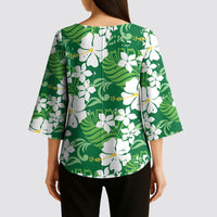 Green Hawaiian Hibiscus Monstera Kimono Sleeve Blouse Grunge Stylized LT01 - Polynesian Pride