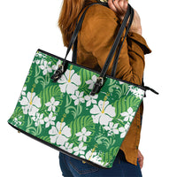 Green Hawaiian Hibiscus Monstera Leather Tote Bag Grunge Stylized LT01 - Polynesian Pride