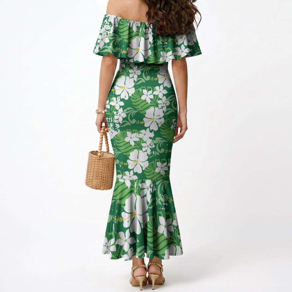 Green Hawaiian Hibiscus Monstera Mermaid Dress Grunge Stylized LT01 - Polynesian Pride