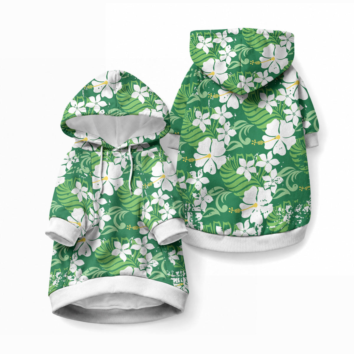Green Hawaiian Hibiscus Monstera Pet Hoodie Grunge Stylized LT01 Pullover Green - Polynesian Pride
