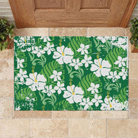 Green Hawaiian Hibiscus Monstera Rubber Doormat Grunge Stylized LT01 Green - Polynesian Pride