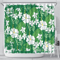 Green Hawaiian Hibiscus Monstera Shower Curtain Grunge Stylized LT01 - Polynesian Pride