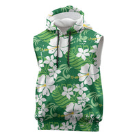 Green Hawaiian Hibiscus Monstera Sleeveless Hoodie Grunge Stylized LT01 Green - Polynesian Pride