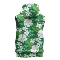 Green Hawaiian Hibiscus Monstera Sleeveless Hoodie Grunge Stylized LT01 - Polynesian Pride