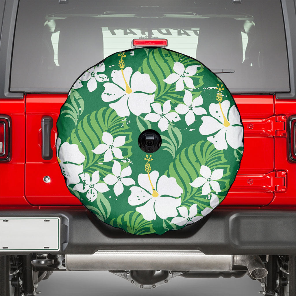 Green Hawaiian Hibiscus Monstera Spare Tire Cover Grunge Stylized LT01 - Polynesian Pride