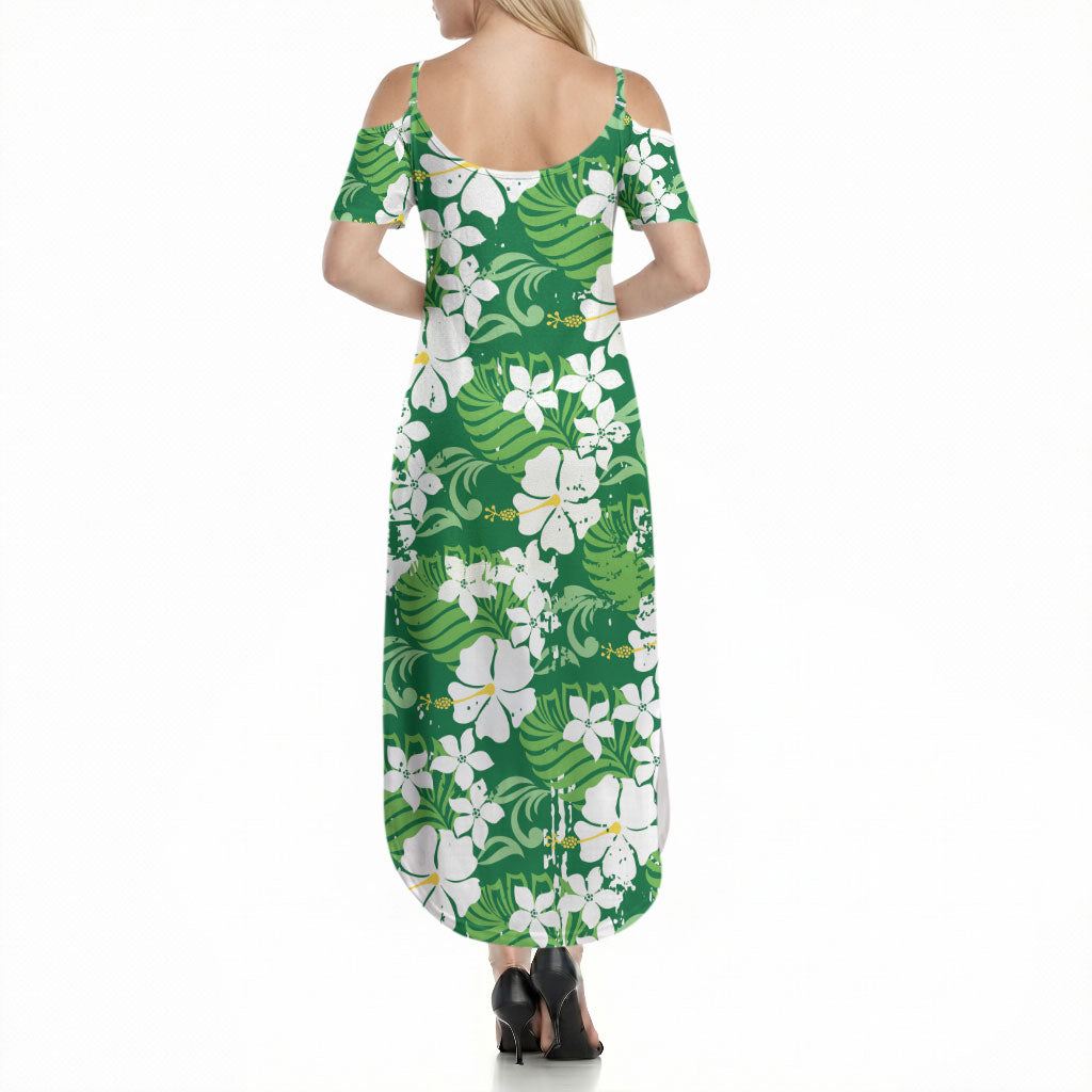 Green Hawaiian Hibiscus Monstera Summer Maxi Dress Grunge Stylized LT01 - Polynesian Pride