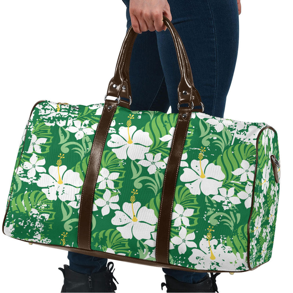Green Hawaiian Hibiscus Monstera Travel Bag Grunge Stylized LT01 - Polynesian Pride