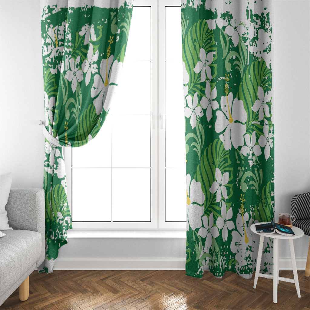 Green Hawaiian Hibiscus Monstera Window Curtain Grunge Stylized LT01 - Polynesian Pride