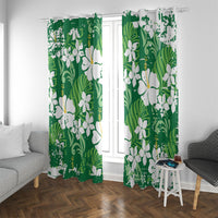Green Hawaiian Hibiscus Monstera Window Curtain Grunge Stylized LT01 With Grommets Green - Polynesian Pride