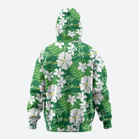 Green Hawaiian Hibiscus Monstera Zip Hoodie Grunge Stylized LT01 - Polynesian Pride
