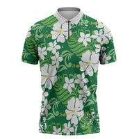 Green Hawaiian Hibiscus Monstera Zipper Polo Shirt Grunge Stylized LT01 Green - Polynesian Pride