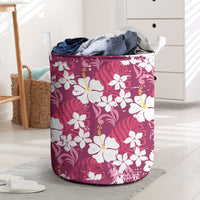 Pink Hawaiian Hibiscus Monstera Laundry Basket Grunge Stylized LT01 Pink - Polynesian Pride
