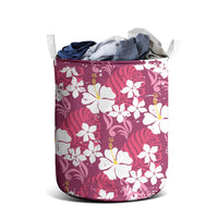 Pink Hawaiian Hibiscus Monstera Laundry Basket Grunge Stylized LT01 - Polynesian Pride