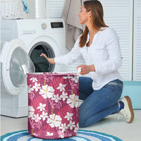 Pink Hawaiian Hibiscus Monstera Laundry Basket Grunge Stylized LT01 - Polynesian Pride