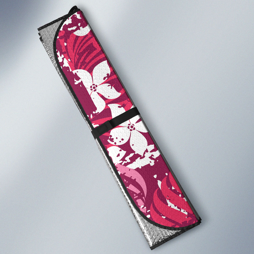 Pink Hawaiian Hibiscus Monstera Auto Sun Shade Grunge Stylized LT01 - Polynesian Pride