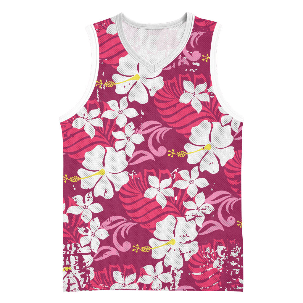Pink Hawaiian Hibiscus Monstera Basketball Jersey Grunge Stylized