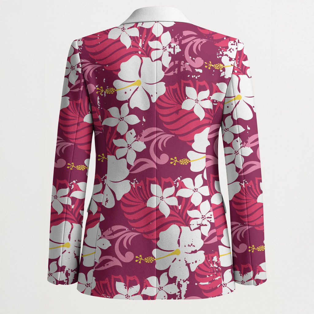 Pink Hawaiian Hibiscus Monstera Blazer Grunge Stylized