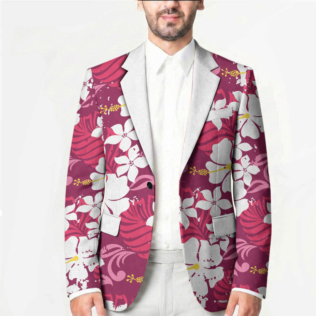 Pink Hawaiian Hibiscus Monstera Blazer Grunge Stylized