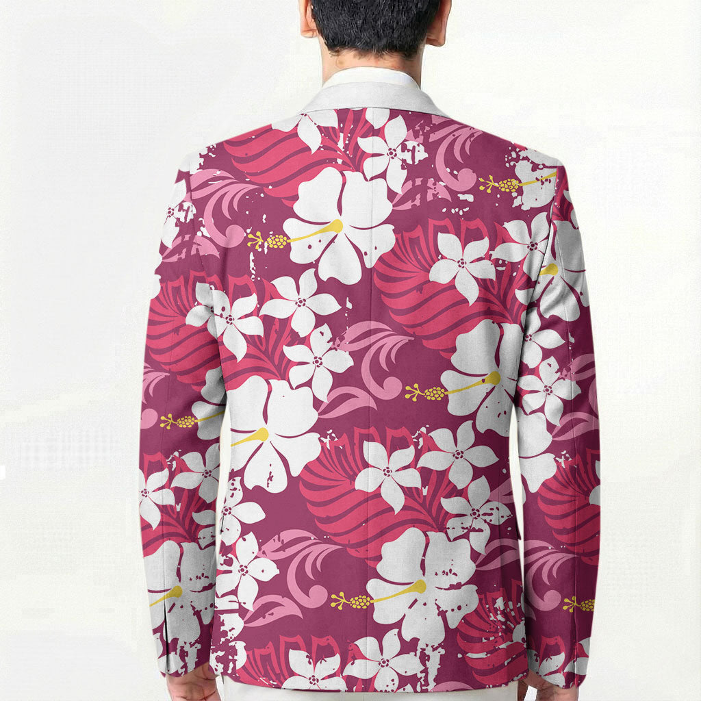 Pink Hawaiian Hibiscus Monstera Blazer Grunge Stylized