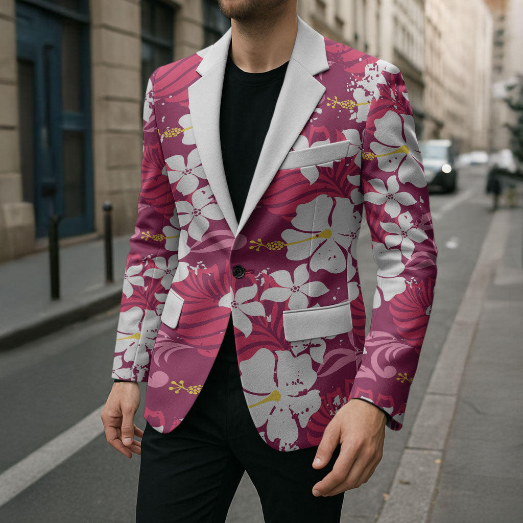 Pink Hawaiian Hibiscus Monstera Blazer Grunge Stylized