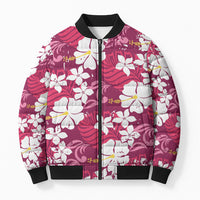 Pink Hawaiian Hibiscus Monstera Bomber Puffer Jacket Grunge Stylized