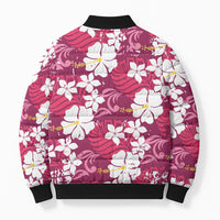Pink Hawaiian Hibiscus Monstera Bomber Puffer Jacket Grunge Stylized