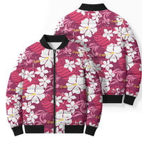 Pink Hawaiian Hibiscus Monstera Bomber Puffer Jacket Grunge Stylized