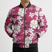 Pink Hawaiian Hibiscus Monstera Bomber Puffer Jacket Grunge Stylized