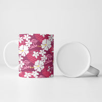 Pink Hawaiian Hibiscus Monstera Ceramic Mug Grunge Stylized