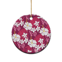 Pink Hawaiian Hibiscus Monstera Ceramic Ornament Grunge Stylized LT01 - Polynesian Pride