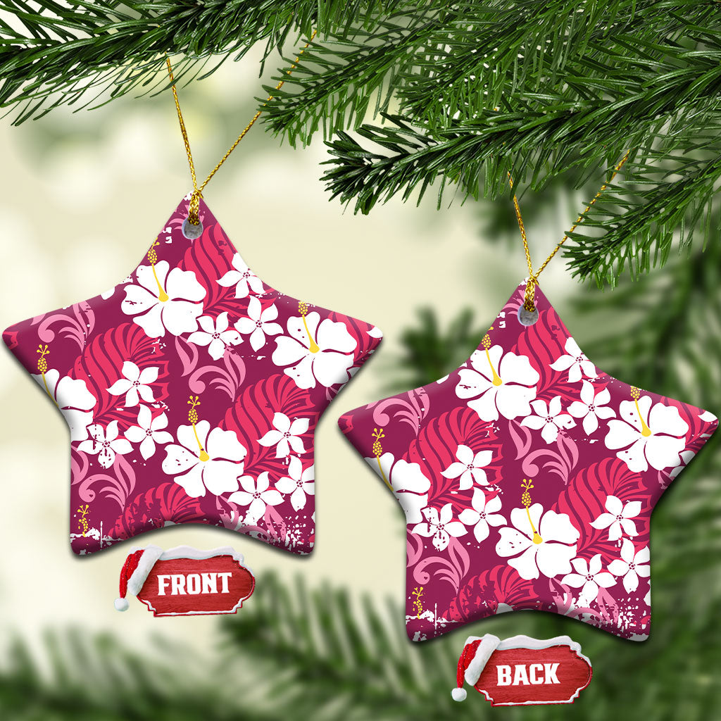 Pink Hawaiian Hibiscus Monstera Ceramic Ornament Grunge Stylized LT01 Star Pink - Polynesian Pride