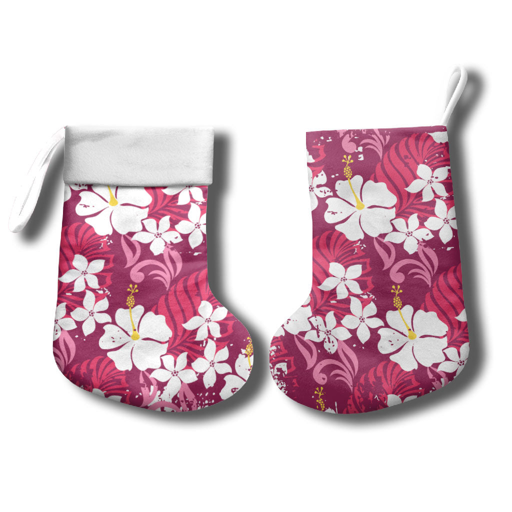 Pink Hawaiian Hibiscus Monstera Christmas Stocking Grunge Stylized LT01 - Polynesian Pride