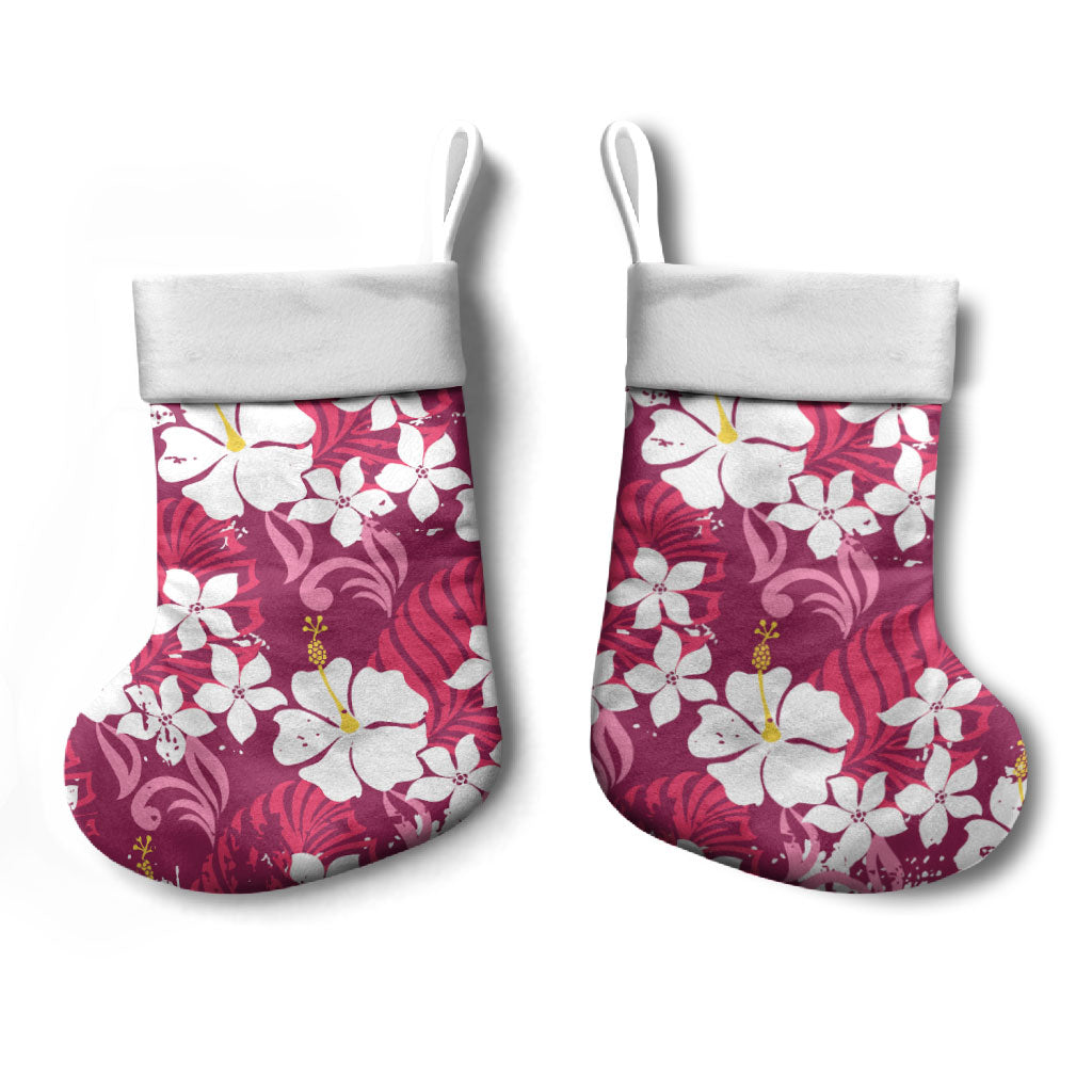 Pink Hawaiian Hibiscus Monstera Christmas Stocking Grunge Stylized LT01 - Polynesian Pride