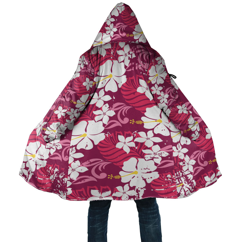 Pink Hawaiian Hibiscus Monstera Cloak Grunge Stylized LT01 Unisex Pink - Polynesian Pride