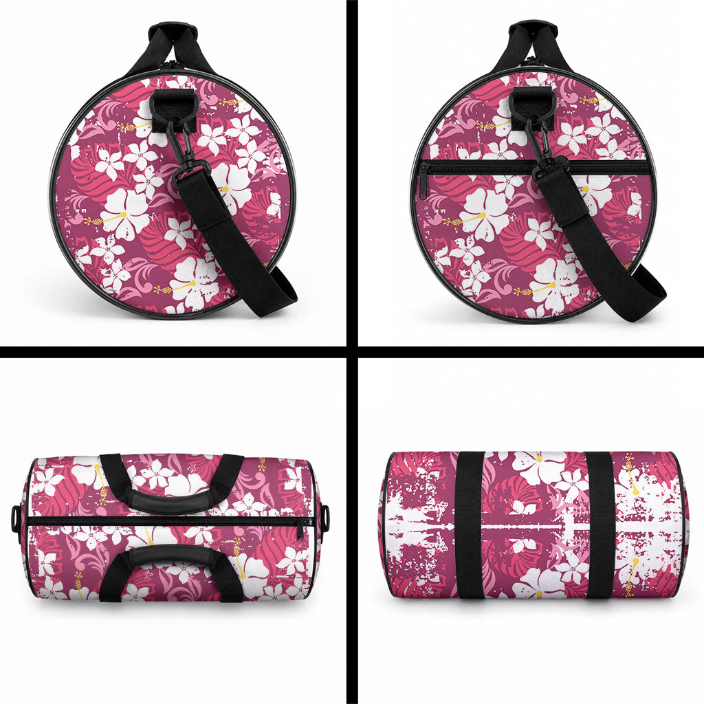Pink Hawaiian Hibiscus Monstera Duffle Bag Grunge Stylized LT01 - Polynesian Pride