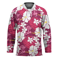 Pink Hawaiian Hibiscus Monstera Hockey Jersey Grunge Stylized LT01 Unisex Pink - Polynesian Pride