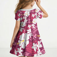Pink Hawaiian Hibiscus Monstera Kid Short Sleeve Dress Grunge Stylized LT01 - Polynesian Pride