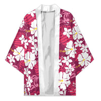 Pink Hawaiian Hibiscus Monstera Kimono Grunge Stylized LT01 Unisex Pink - Polynesian Pride