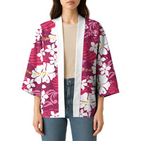 Pink Hawaiian Hibiscus Monstera Kimono Grunge Stylized LT01 - Polynesian Pride