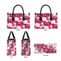 Pink Hawaiian Hibiscus Monstera Leather Bag Grunge Stylized LT01 - Polynesian Pride
